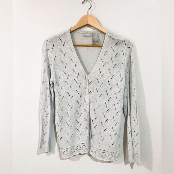 Liz Claiborne Womens Button Down Sweater Crochet 90’s Y2K Grandma Core Size L - Picture 1 of 4